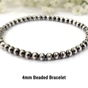Navajo Style 925 Sterling Silver Beaded Stretch Bracelet 4mm